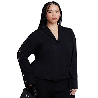 ELOQUII Women's Plus Size Button Sleeve Top