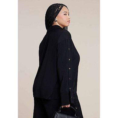 ELOQUII Women's Plus Size Button Sleeve Top