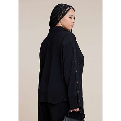 ELOQUII Women's Plus Size Button Sleeve Top