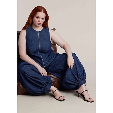 ELOQUII Women's Plus Size Chambray Zip Up Top