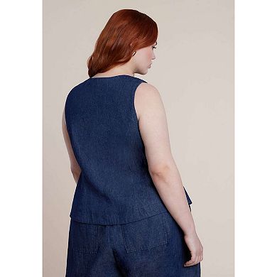 ELOQUII Women's Plus Size Chambray Zip Up Top