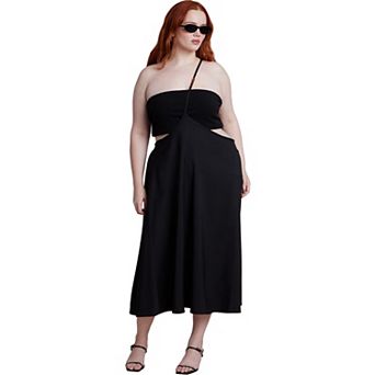 ELOQUII Women's Plus Size Bead-Detail Strap Midi Skirt