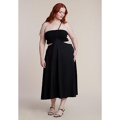 ELOQUII Women's Plus Size Bead-Detail Strap Midi Skirt