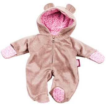 Gotz Baby Doll Teddy Costume Pajama Sleeper with Padded Feet, Paws & Hood with Ears