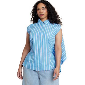 ELOQUII Women's Plus Size Button Up Shirt With Open Back