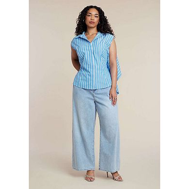 ELOQUII Women's Plus Size Button Up Shirt With Open Back