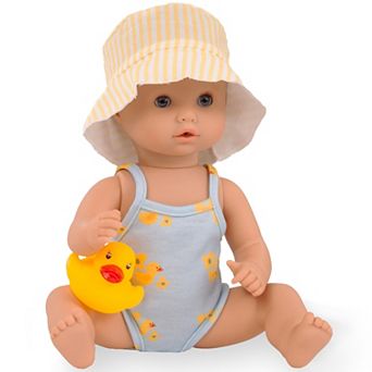 Gotz Sleepy Aquini 13-inch Bathing Duck Baby Doll Hard Body & Rubber Duck Toy