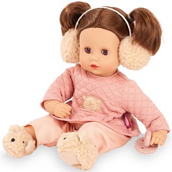 Gotz Muffin Bear 13-Inch Doll Soft Body with Sherpa Earmuffs & Slippers