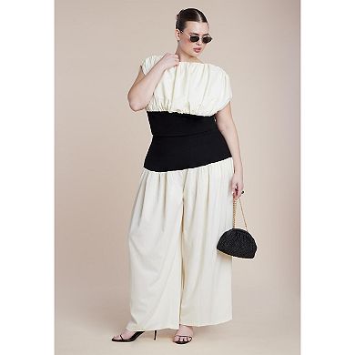 ELOQUII Women's Plus Size Colorblocked Wide Leg Pant