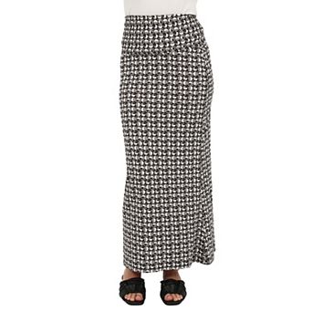 Women's 24Seven Comfort Apparel Abstract Print Foldover Waist Maxi Skirt