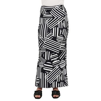 Women's 24Seven Comfort Apparel Geometric Print Foldover Waist Maxi Skirt