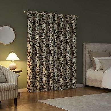 Sun Zero Audrey Abstract Floral 100% Blackout Grommet Single Window Curtain Panel