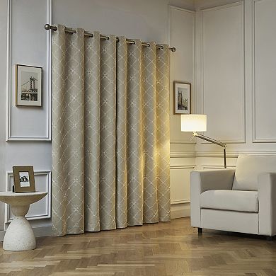 Sun Zero Adria Trellis Embroidered 100% Blackout Single Window Curtain Panel