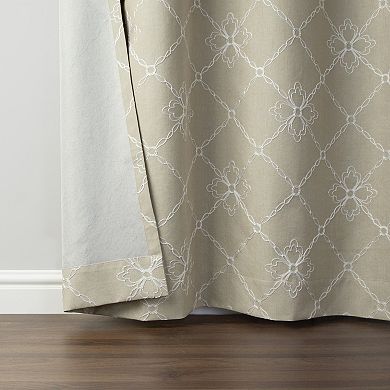 Sun Zero Adria Trellis Embroidered 100% Blackout Single Window Curtain Panel