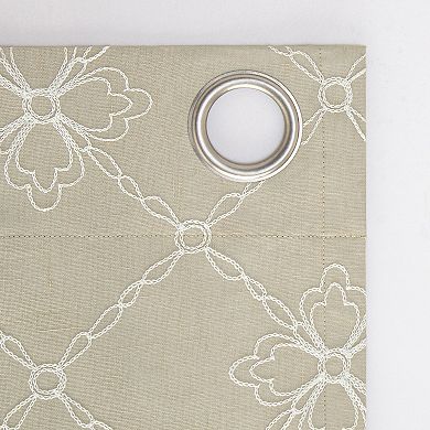 Sun Zero Adria Trellis Embroidered 100% Blackout Single Window Curtain Panel
