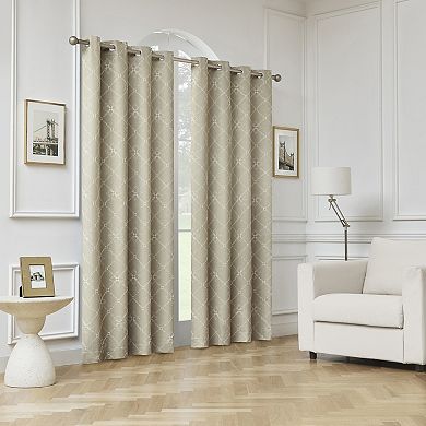 Sun Zero Adria Trellis Embroidered 100% Blackout Single Window Curtain Panel