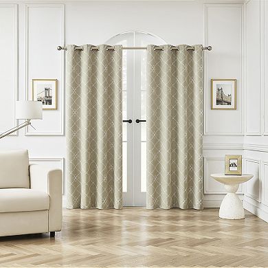 Sun Zero Adria Trellis Embroidered 100% Blackout Single Window Curtain Panel