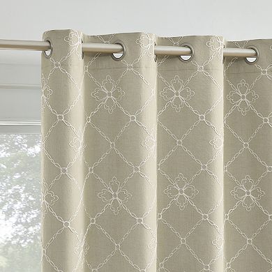 Sun Zero Adria Trellis Embroidered 100% Blackout Single Window Curtain Panel