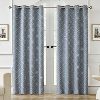Sun Zero Adria Trellis Embroidered 100% Blackout Single Window Curtain Panel