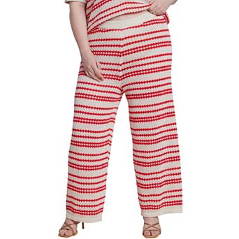 ELOQUII Women's Plus Size Pointelle Stripe Sweater Pant