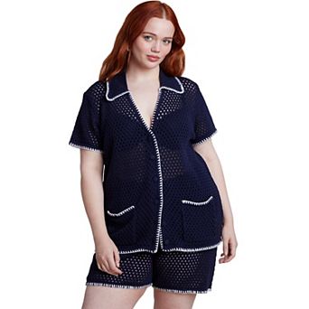 ELOQUII Women's Plus Size Crochet Sweater Tee