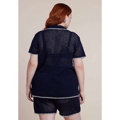 ELOQUII Women's Plus Size Crochet Sweater Tee