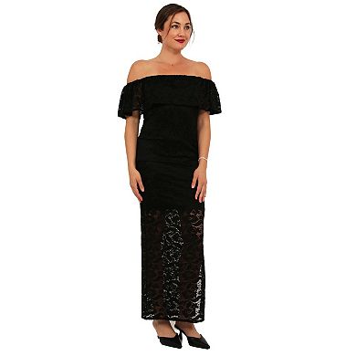 Women's 24Seven Comfort Apparel Lace Off the Shoulder Bodycon Maxi Dress