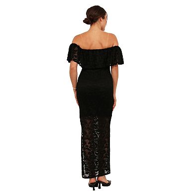Women's 24Seven Comfort Apparel Lace Off the Shoulder Bodycon Maxi Dress
