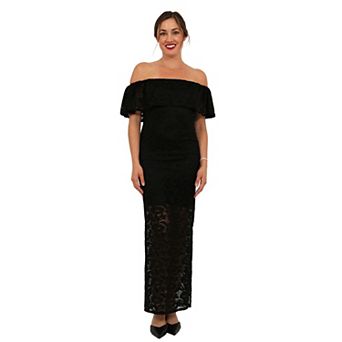 Women's 24Seven Comfort Apparel Lace Off the Shoulder Bodycon Maxi Dress