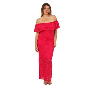 Women's 24Seven Comfort Apparel Lace Off the Shoulder Bodycon Maxi Dress