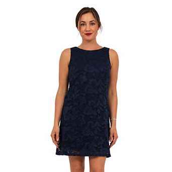 Women's 24Seven Comfort Apparel Lace Sleeveless Boat Neck Mini Shift Dress