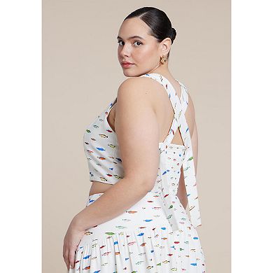 ELOQUII Women's Plus Size Printed Linen Crop Top