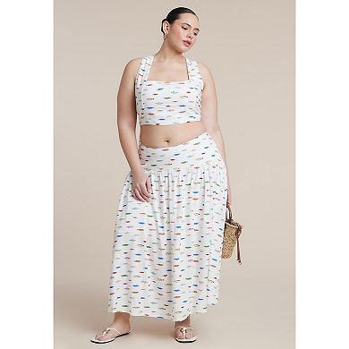 ELOQUII Women's Plus Size Printed Linen Crop Top