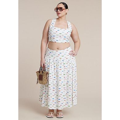 ELOQUII Women's Plus Size Printed Linen Crop Top