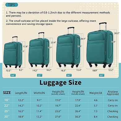 Merax 4-Piece Softside Luggage Set Expandable Suitcases with Spinner Wheels, TSA Lock
