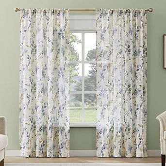 No. 918 Marcella Watercolor Botanical Semi-Sheer Rod Pocket Single Window Curtain Panel