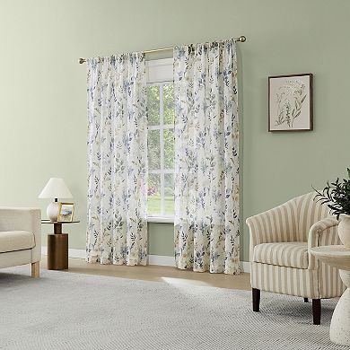 No. 918 Marcella Watercolor Botanical Semi-Sheer Rod Pocket Single Window Curtain Panel
