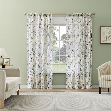 No. 918 Marcella Watercolor Botanical Semi-Sheer Rod Pocket Single Window Curtain Panel