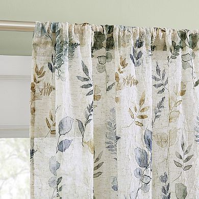 No. 918 Marcella Watercolor Botanical Semi-Sheer Rod Pocket Single Window Curtain Panel