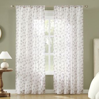 No. 918 Jacqueline Tonal Floral Semi-Sheer Rod Pocket Single Window Curtain Panel