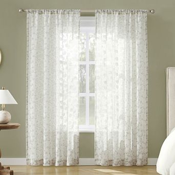 No. 918 Jacqueline Tonal Floral Semi-Sheer Rod Pocket Single Window Curtain Panel
