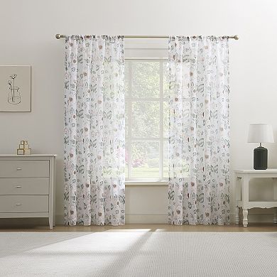 No. 918 Anya Floral Sheer Rod Pocket Single Window Curtain Panel