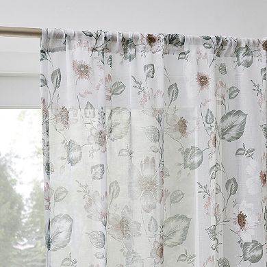 No. 918 Anya Floral Sheer Rod Pocket Single Window Curtain Panel