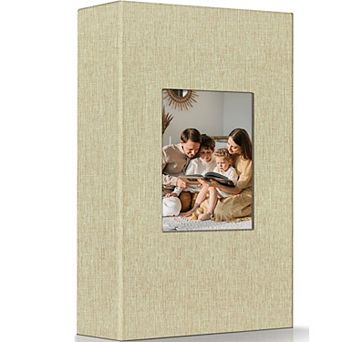 Linen Photo Album 4x6 300 Pockets Slip-in Memory Book Front Window White Pages for Wedding Family