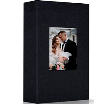 Linen Photo Album 4x6 300 Pockets Slip-in Memory Book Front Window White Pages for Wedding Family