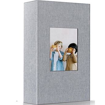 Linen Photo Album 4x6 300 Pockets Slip-in Memory Book Front Window White Pages for Wedding Family