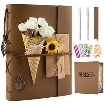 Scrapbook Photo Album 100 Pages Self-Adhesive Leather DIY Memory Book for Wedding Family Travel