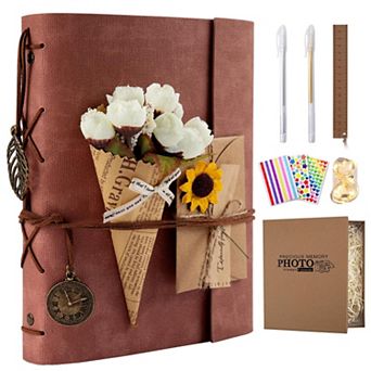 Scrapbook Photo Album 100 Pages Self-Adhesive Leather DIY Memory Book for Wedding Family Travel