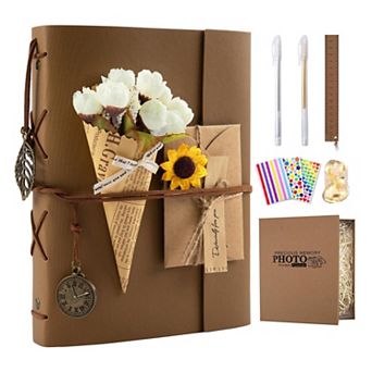 Scrapbook Photo Album 100 Pages Leather Self-Adhesive DIY Memory Book for 2x3 3x5 4x6 5x7 Photos