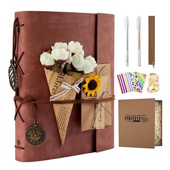 Scrapbook Photo Album 100 Pages Leather Self-Adhesive DIY Memory Book for 2x3 3x5 4x6 5x7 Photos